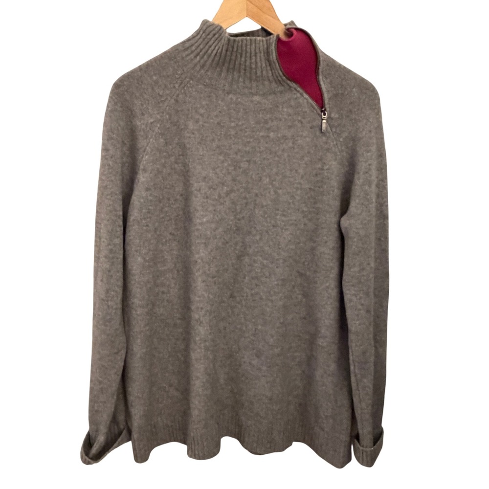 Garnet Hill Sweater Womens Large Gray Excellent Cashmere Asymmetric Shoulder Zip